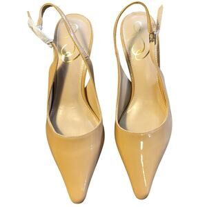 Sam Edelman Bianka slingback pumps with kitten heel beige patent leather sz 5.5